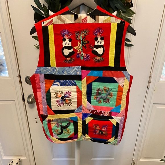 Fabulous Vintage Handmade Quilted Patchwork Oriental Design Vest 1 Of A Kind XL - Picture 1 of 16